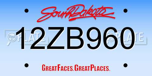 12ZB960 South Dakota License Plate
