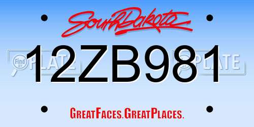 12ZB981 South Dakota License Plate