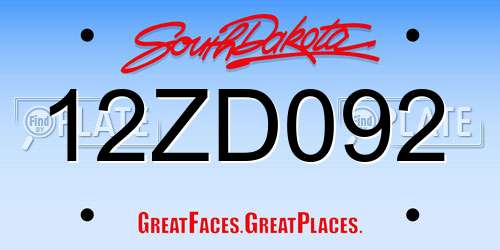 12ZD092 South Dakota License Plate