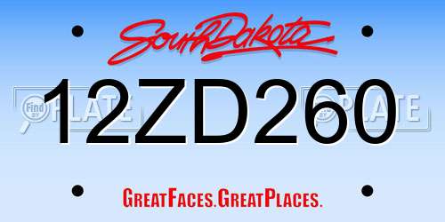12ZD260 South Dakota License Plate