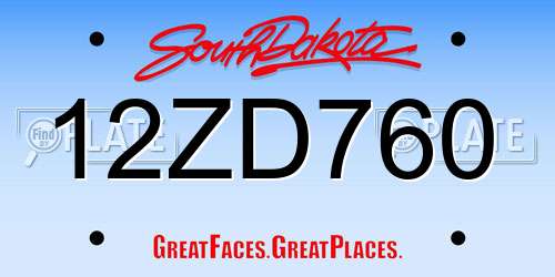 12ZD760 South Dakota License Plate