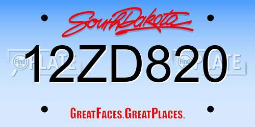 12ZD820 South Dakota License Plate