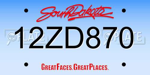 12ZD870 South Dakota License Plate