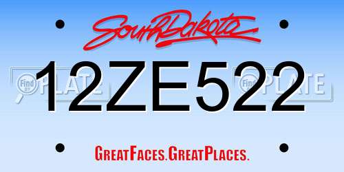 12ZE522 South Dakota License Plate