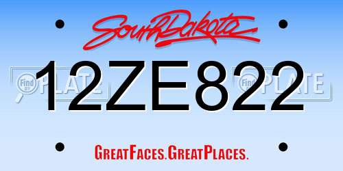 12ZE822 South Dakota License Plate