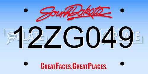12ZG049 South Dakota License Plate