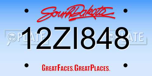 12ZI848 South Dakota License Plate