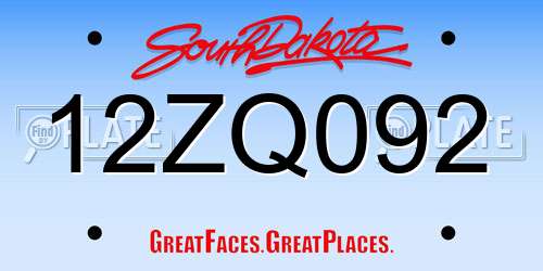 12ZQ092 South Dakota License Plate