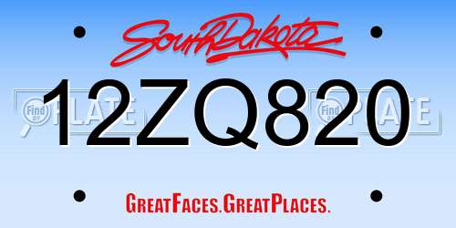 12ZQ820 South Dakota License Plate