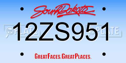 12ZS951 South Dakota License Plate