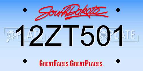 12ZT501 South Dakota License Plate