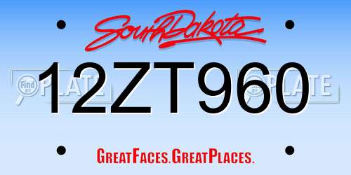 12ZT960 South Dakota License Plate