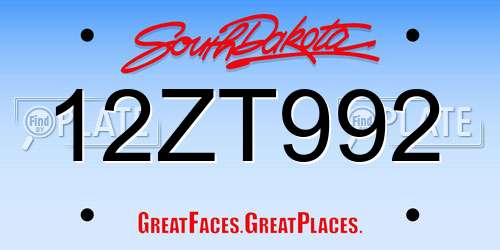 12ZT992 South Dakota License Plate