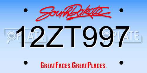 12ZT997 South Dakota License Plate