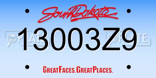 13003Z9 South Dakota License Plate