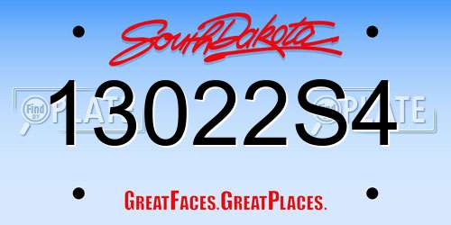 13022S4 South Dakota License Plate