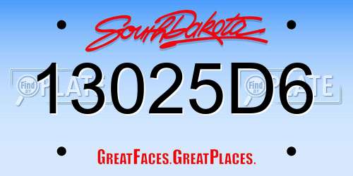 13025D6 South Dakota License Plate