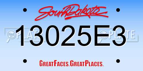 13025E3 South Dakota License Plate