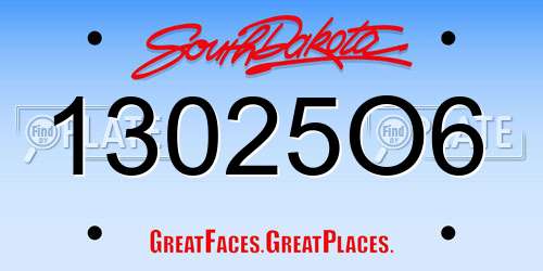 13025O6 South Dakota License Plate