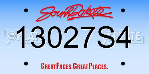 13027S4 South Dakota License Plate