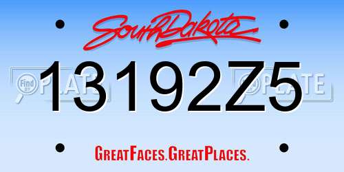 13192Z5 South Dakota License Plate