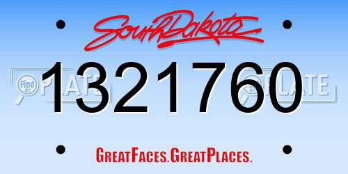1321760 South Dakota License Plate