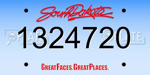1324720 South Dakota License Plate