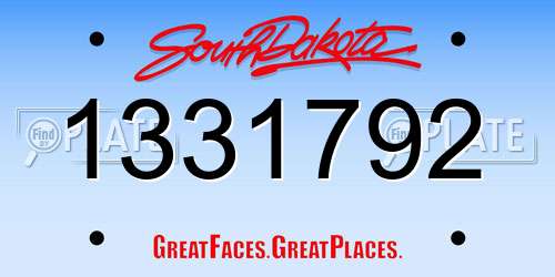 1331792 South Dakota License Plate