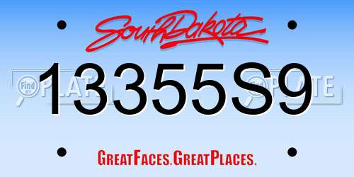 13355S9 South Dakota License Plate