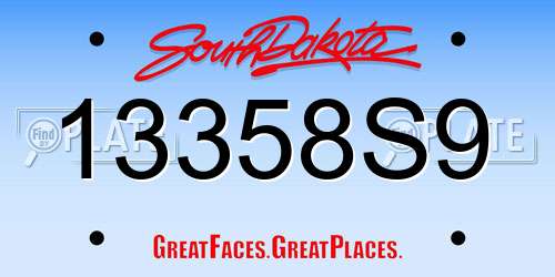 13358S9 South Dakota License Plate