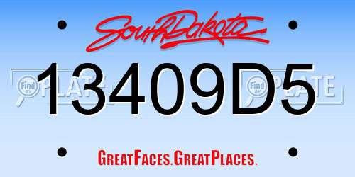 13409D5 South Dakota License Plate