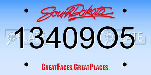 13409O5 South Dakota License Plate