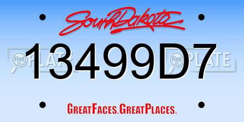 13499D7 South Dakota License Plate