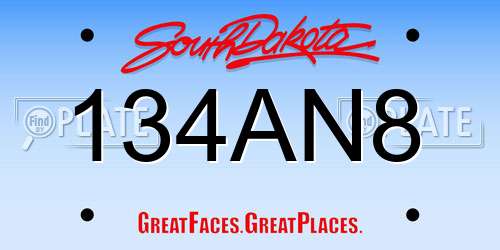 134AN8 South Dakota License Plate