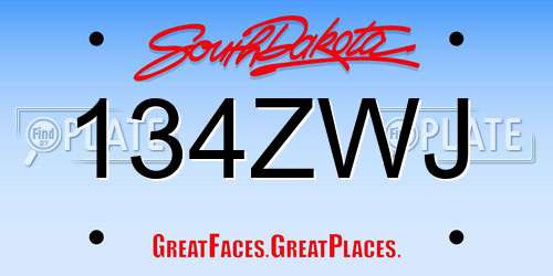 134ZWJ South Dakota License Plate