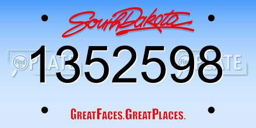 1352598 South Dakota License Plate