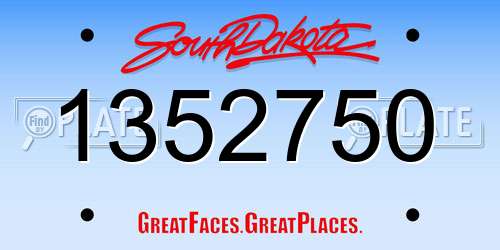 1352750 South Dakota License Plate