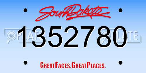 1352780 South Dakota License Plate