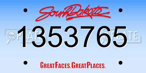 1353765 South Dakota License Plate