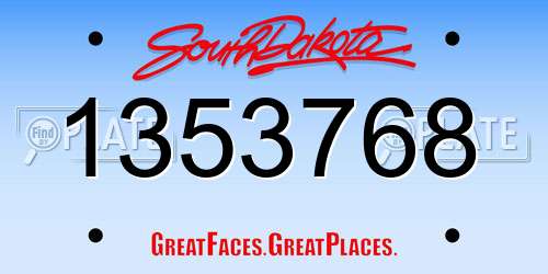 1353768 South Dakota License Plate