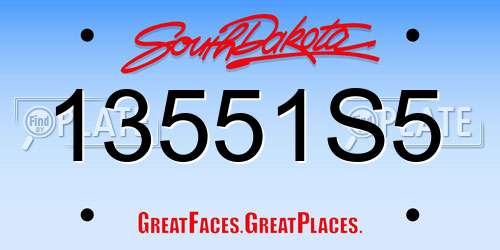 13551S5 South Dakota License Plate