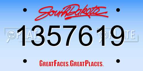 1357619 South Dakota License Plate