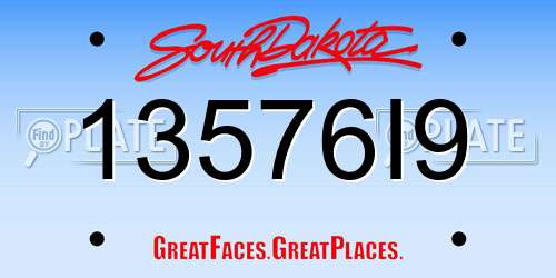 13576I9 South Dakota License Plate