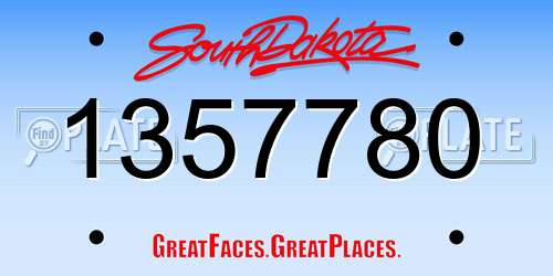 1357780 South Dakota License Plate