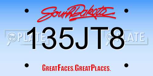 135JT8 South Dakota License Plate