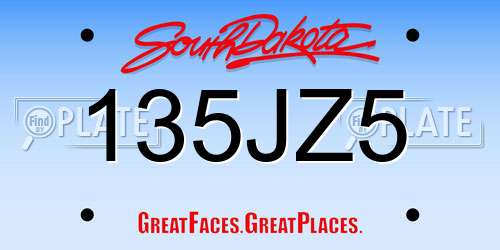 135JZ5 South Dakota License Plate