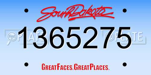 1365275 South Dakota License Plate
