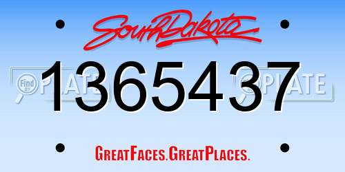 1365437 South Dakota License Plate