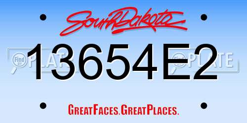 13654E2 South Dakota License Plate