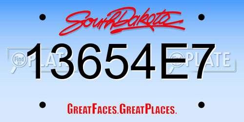 13654E7 South Dakota License Plate